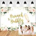 DORCEV 5x3ft Brunch and Bubbly Bridal Shower Photography Backdrop Pink Floral Green Leaves Bridal Shower Wedding Background Champagne Flowers Wedding Bridal Shower Party Backdrops Decorations Vinyl, Pack of 2
