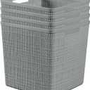 Curver Set of 4 Jute Large Cube Decorative Plastic Organization and Storage Baskets, Perfect Bins for Home Office, Closet Shelves, Kitchen Pantry and All Bedroom Essentials, Grey