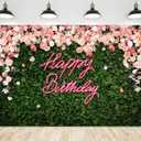 Riyidecor Green Leaves Happy Birthday Backdrop Polyester Fabric Neon Pink Floral Rose Flower Blossom Botanical Plant Nature 8Wx6H Feet Girls Women Photography Background Birthday Photo Studio Shoot (A-Birthday Green Rose)
