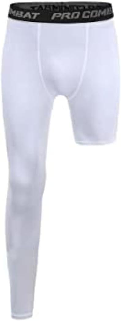 One Leg Compression Tights Long Pants Basketball Sports Base Layer Underwear Active Tight (X-Large, White-right-long)
