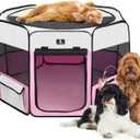 X-ZONE PET Dog Playpen Portable Pet Play Pens for Puppies, Cat, Rabbit, Chicks, Foldable Exercise Play Tent Kennel Crate, Indoor/Outdoor Travel Camping Pink Small