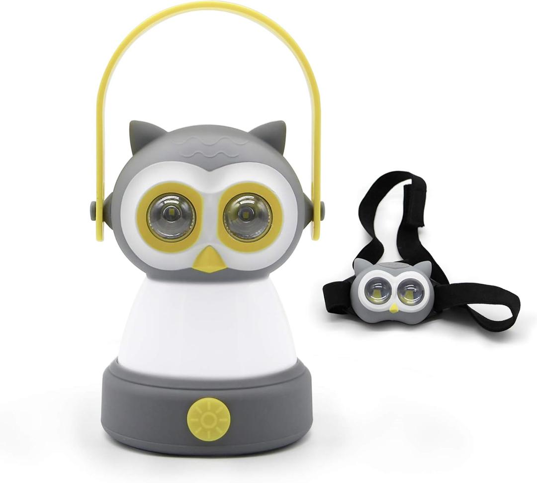 Outdoor Equipment LED Camping Lantern & Headlamp Set for Kids, FANT.LUX Battery Powered Night Light for Emergency, Hurricane, Lightweight Tent Lamp for Children (Owl Set)
