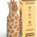 asobu Bestie Bottle Insulated Stainless Steel Water Bottle with Detachable Soft Animal Head Fun Drinking For Kids and Teens16 Ounce with Flexible Reusable Straw (GIRAFFE)