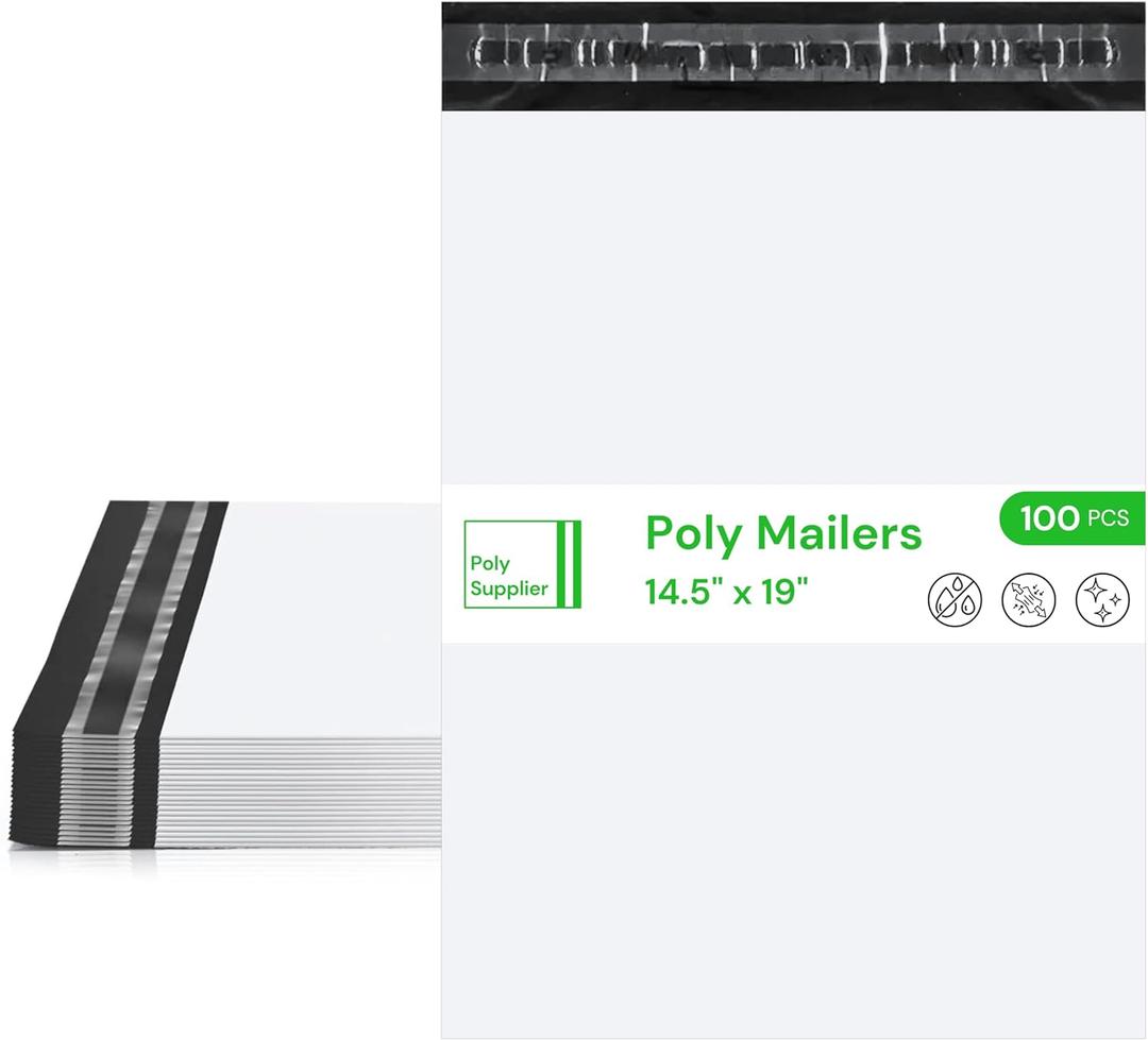White Poly Mailers 14.5x19 Inch 100 Pcs, Self Adhesive Shipping Bags, Waterproof Poly Mailers, Glossy Finish, Packaging, Mailing Bags, Poly Bags for Shipping