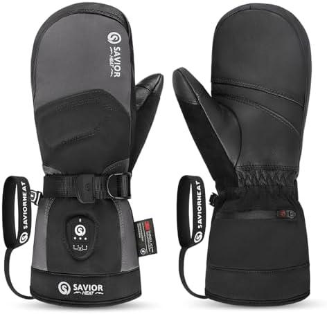 SAVIOR HEAT 3.0 Upgraded Heated Mittens for Women,7.4V 3000mAh Battery Ski Gloves,Fast Charging&Bluetooth-Controlled Electric Waterproof Touchscreen for Skiing Snowboarding Small