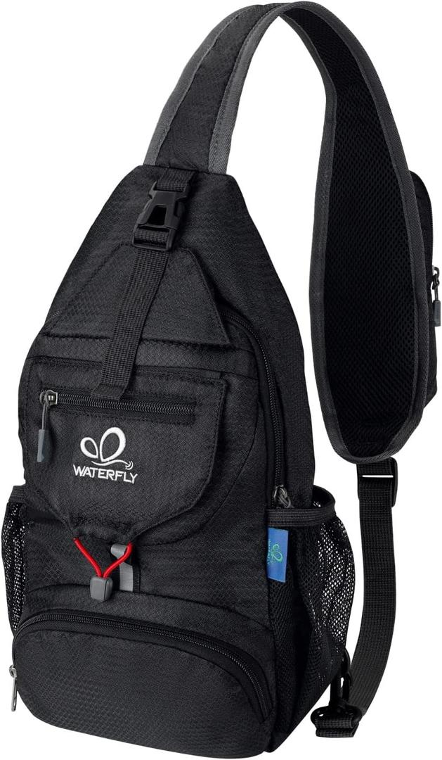 WATERFLY Packable Small Crossbody Sling Backpack Shoulder Chest Bag Daypack for Hiking Traveling (Black)