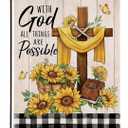 Artofy With God All Things Are Possible Small Decorative Garden Flag, Religious Christian Cross Sunflower Spring Summer Yard Lawn Outside Decor, Farmhouse Fall Plaid Outdoor Home Decoration 12 x 18