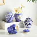 Hushee Small Blue and White Vases Chinoiserie Decor Ginger Jar Porcelain Ginger Jar Chinoiserie Vase Blue and White Decor for Home Bedroom Table Centerpieces Tabletop Accent Shelf(4 Pcs,Retro)