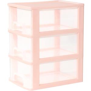 3 Drawer Storage Organizer, Pink Plastic Drawer Storage, Small Desktop Organizer for Home, Office