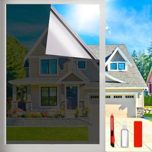 Window Privacy Film, Sun Protection One Way Window Film. (17.5 Inch x 78.74 Inch 1, Black-silver)