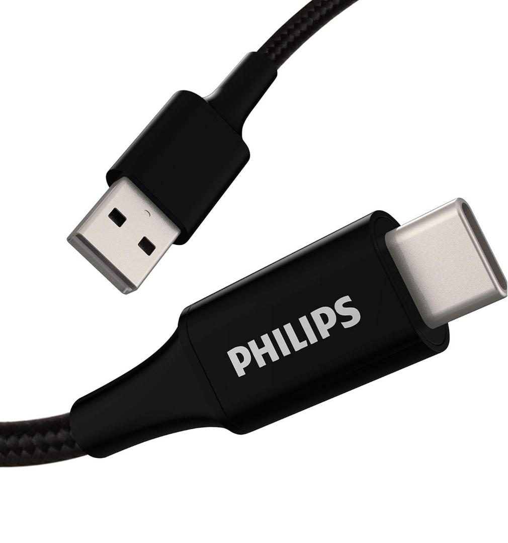 Philips USB A to USB C Cable, 15W 3Ft Type C Charging Cable for iPhone 16 Series, 15 Series, iPad Pro USB C Charger Cord, Type C Charging Power Cord, USB C Phone Charging Cable, Black, DLC3201C/37