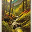 MyPuzzle Great Smoky Mountains National Park: Splashing Cubs, Vintage Poster - Premium 1000 Piece Jigsaw Puzzle for Adults