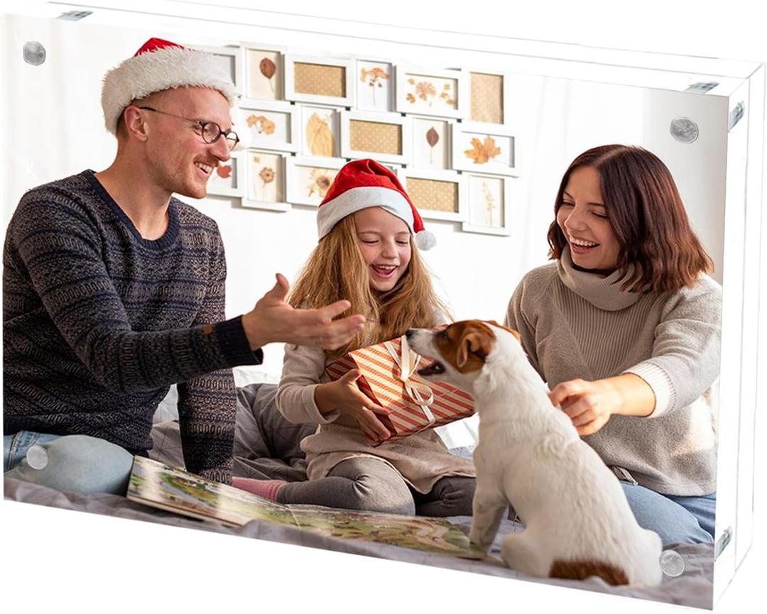 2 x Acrylic Picture Frame 5x7, Double Sided Photo Frames for Refrigerator with Magnetic Corners, Transparent Acrylic Frame for Desk or Tabletop Display Family,Wedding, Baby Pictures(1 Pack)