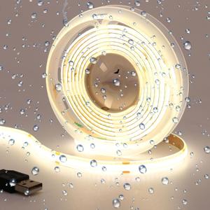 DC 5V USB COB LED Strip Light Natural White 4000K IP65 Waterproof CRI 93+ USB Powered 6.6ft/2M 640LEDs High Brightness Flexible LED Tape Lights