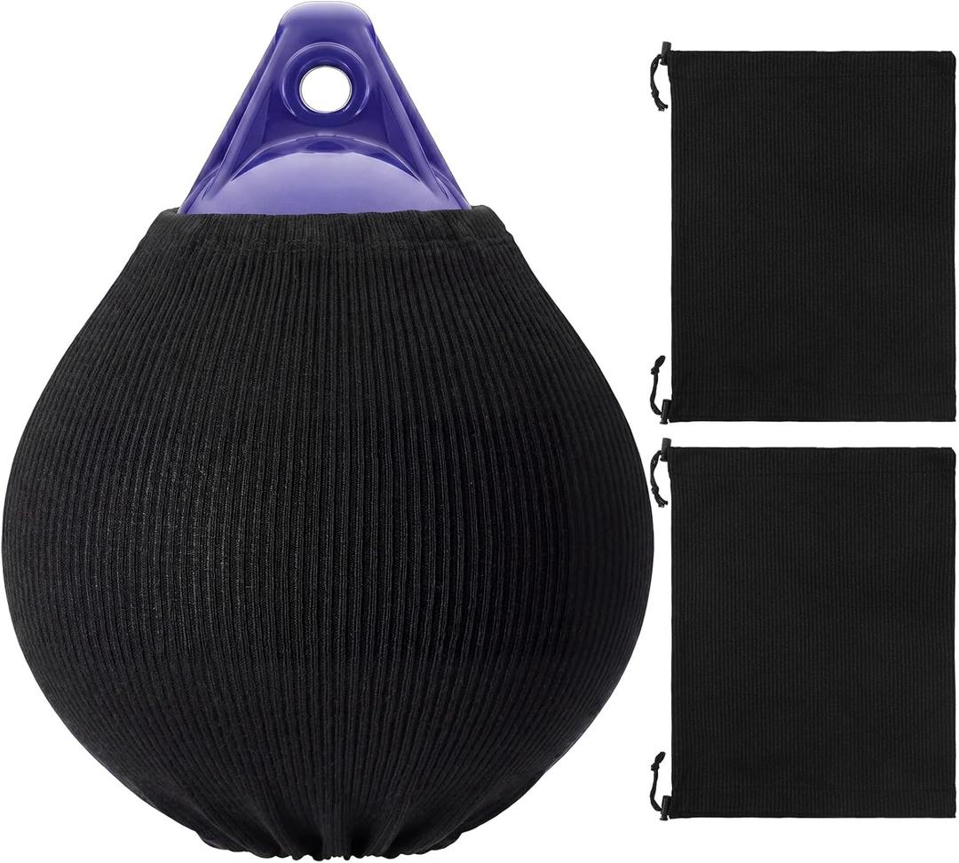 2 Pack 12" x 15" Round Boat Buoy Cover Boat Fender Bumpers Covers Fender Protector Bumper Sleeves Black Durable Polyester