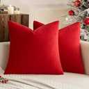 MIULEE Pack of 2 Christmas Bright Red Velvet Throw Pillow Covers 16x16 Inch Soft Solid Decorative Square Set Cushion Cases for Spring Couch Sofa Bedroom