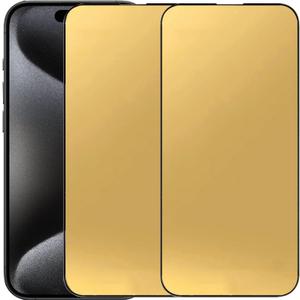 2 Pack Anti-Blue Tempered Glass Mirror Screen Protector Film for iPhone 15 Pro Max, 6.7 inch 9H Hardness Anti-scratch Full Covered (Gold)