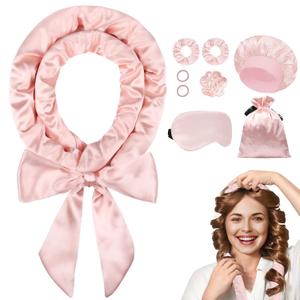 Heatless Curls Overnight Hair Curlers to Sleep In, Satin Heatless Curling Set - No Heat Overnight Curls, Hair Curlers No Heat Curlers, Beach Waves for Long Hair Volume (Blush Pink)