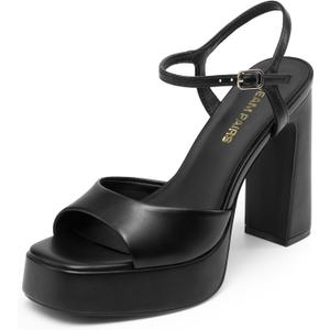 DREAM PAIRS Platform Heels for Women, Square Toe Chunky High Heels Ankle Strap Sandals for Wedding Party Formal Event (10, Black)