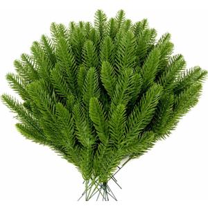 Artificial Pine Branches 50 Pcs, Christmas Tree Filler Branches Green Plants Faux Pine Needle Branches Christmas Greenery Pine Picks Evergreen Pine Stems for Christmas Tree Garland Wreath Decorating