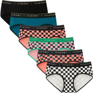 INNERSY Womens Underwear Cotton Hipster Panties Mid Rise Briefs Wide Waistband 6 Pack (Medium, Fancy Checkers)