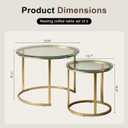 Round Nesting Coffee Table Set of 2, Modern Nesting Tables, Minimalist Stacking End Tables for Living Room Bedroom, Sturdy Metal Frame Center Table for Small Space (Glass & Gold), 23.6" x 17.9"