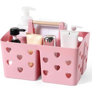 Anyoifax Portable Shower Caddy Plastic Shower Basket Organizer Divided Bathroom Caddy Storage Cleanning Caddy Tote with Handle for College, Dorm Room, Kitchen, Pink