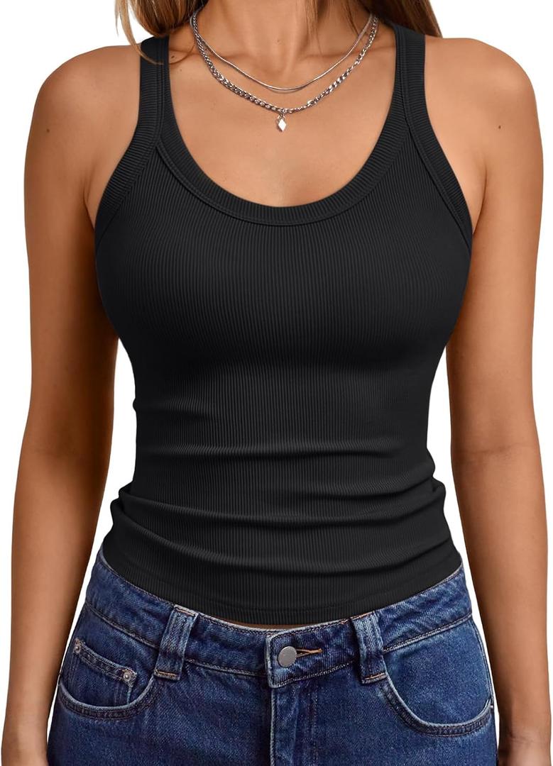 Trendy Queen Women's Tank Tops Crop Camisole Summer Fashion Sleeveless Ribbed Workout Basic Going Out Gym Spring Clothes 2026 (Black, M)