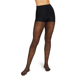 Hanes EcoSmart Women's Sheer Fashion Diamond Dot, Control Top, Sheer Toe, Tights (Black)