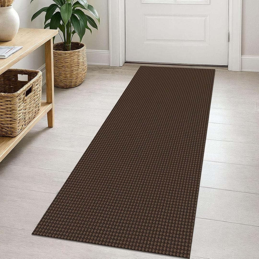 EARTHALL Woven Runner Rug 2x5 Ft Washable Runners for Hallways Cotton Non Slip Rubber Backed Kitchen Runner Braided Indoor Floor Carpet for Entryway, Hallway, Kitchen, Bedroom, Brown