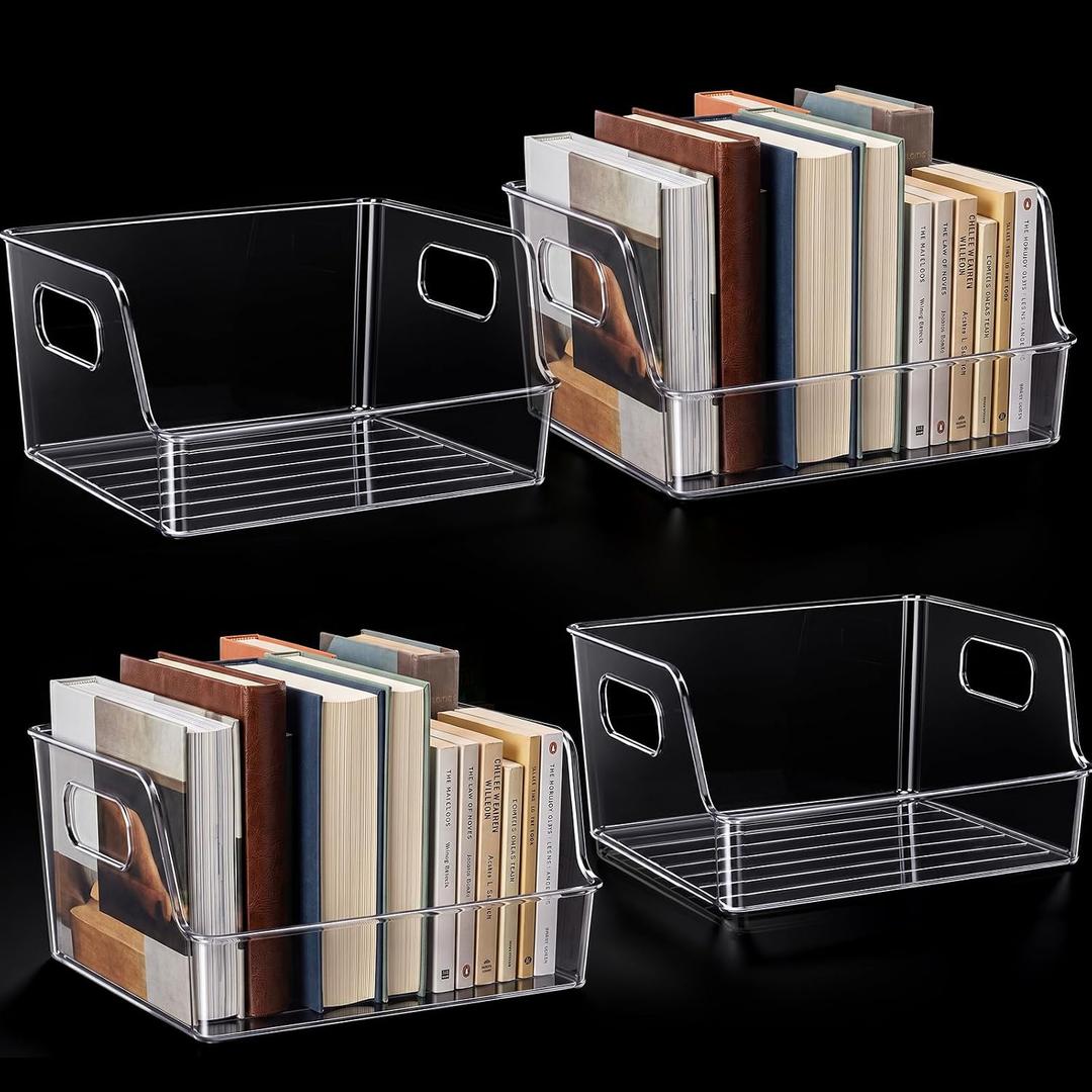 Menkxi 4 Pcs Clear Large Storage Book Display Case Book Organizer, 10 x 8.5 x 5.3 Inch