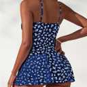 Verdusa Women's 2 Piece Floral Tankini Swimsuits Tummy Control Swim Dress with High Waisted Bikini Bottoms (Blue, S)