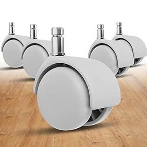Office Chair Wheels - 2 Inch Chair Caster Wheel Set of 5, Heavy Duty Chair Wheel Replacement Supports 1000 lbs, No Noise, Suitable for Hardwood Floors and Carpets (White)