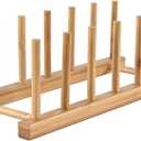 INNERNEED Bamboo Wooden Dish Rack, Vertical Plate & Lid Organizer for Kitchen Cabinet or Countertop, Drying Stand for Dishes, Cutting Boards