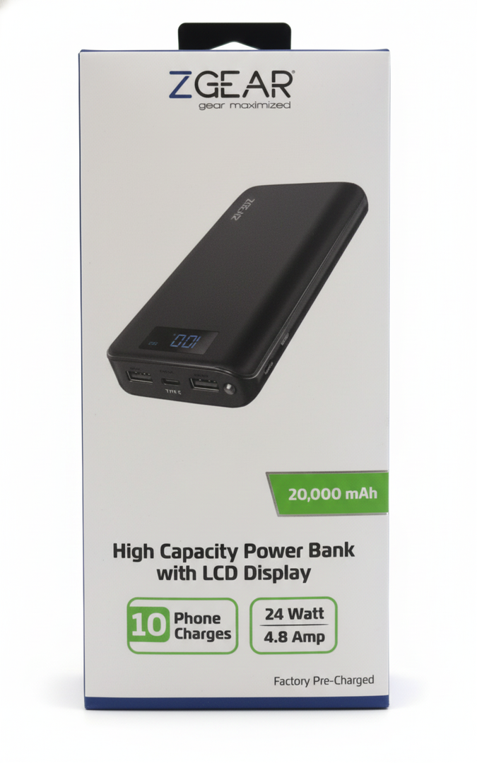 ZGEAR 20,000 mAh High Capacity Power Bank With LCD Display