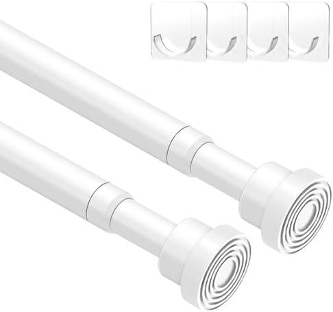 2pcs Tension Curtain Rod 33 to 56 No Drilling Spring Tension Rod Adjusting White Curtain Rod No Drilling Non-Slip Expandable Spring Loaded Curtain Tension Rods for Window, Doorway, Closet, Wardrobe