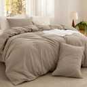Bedsure Comforter Set Queen Size - Cotton Fabric with Microfiber Inner Fill, Taupe PureWoven Soft Bed Set for All Seasons, 3 Pieces, 1 Comforter (90" x 90") and 2 Pillow Cases (20" x 26")