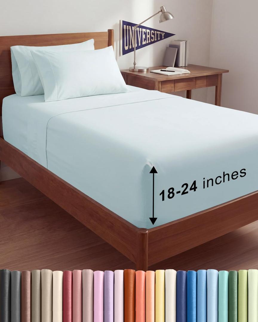 Extra Deep Twin XL Sheet Set - 4 Piece Breathable and Cooling Sheets - Hotel Luxury Bedding for Women, Men, Kids & Teens - Easy Secure Fit - Soft, Wrinkle Free & Comfy - Extra Deep Pockets - Ice Blue