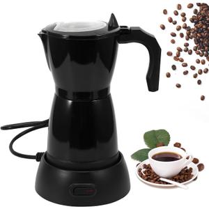 AOZBZ Coffee Pot Electric Espresso Coffe Maker, 300ml 6 Cups Stainless Steel Moka Pot with Overheat Protection and Detachable Base, Portable Italian Moka Maker, 450W, Black