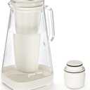 GLACIER FRESH Glass 10 Cup Water Pitcher with 1 Filter of 3X Flow Rate, 5-Stage Filtration Reduces 99% Chlorine and Improve Taste, Eco-Friendly, Bpa Free, White
