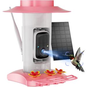 Hummingbird Feeder with Camera Outdoor, SV3C Hanging Bird Feeder with Ant Moat & Bee-Proof, HD 2K Solar Powered, AI Bird Identify, Instant App Alerts, Auto Capture, Hummingbird Lover Gifts, 21oz, Pink