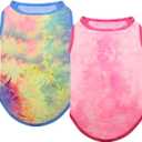 cyeollo 2 Pack Dog Shirts Sun Protection T Shirt Stretchy Tie Dye Tank Top Breathable Summer Sleeveless Vest Dog Clothes for Small Dogs (X-Large (18-25lbs))