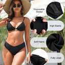 Tempt Me Women Mid Waist Bikini Bottoms - V Cut Front Swim Bottoms High Cut Cheeky Bathing Suit Bottoms Brazilian Swimsuits (Black)
