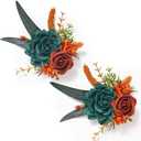 Serwalin Set of 2 Boutonniere for Men, 6-7inch Corsage Groom and Best Man Boutonnieres for Wedding Prom Ceremony Anniversary Party Cake Topper, Teal Orange