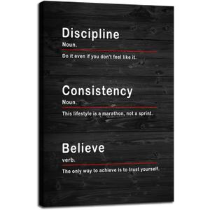 Inspirational Wall Art Discipline Consistency Noun Painting Canvas Print Artwork Office Wall Decor Believe Verb Poster Framed Motivational Quotes Wall Art Modern Home Gym Decoration[12''W x 18''H]