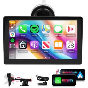 Podofo Wireless CarPlay Car Screen, 7 inch HD IPS Touchscreen Portable Car Radio Receiver, Car Stereo with Android Auto/Ariplay Mirror Link/Bluetooth/GPS, for Car Truck SUV Pickup RV Van