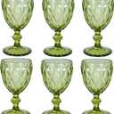 Vintage Wine Glasses Set of 6, 12 OZ Colored Glass Water Goblets, Embossed Floral Decorative Crystal Glass Cups Set, Dishwasher Safe, for Wedding, Party, Red Wine Glass, Bars, Restaurants