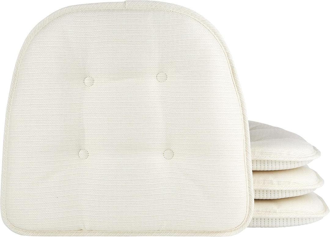 Klear Vu Omega Non-Slip Chair Cushions, Assembled in USA, U-Shaped Skid-Proof Seat Pads for Dining Room, Kitchen, Office, 15"x16", 4 Pack, Solid Ivory 4 Count