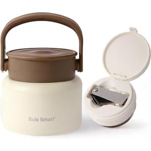316 Stainless Steel Vacuum Insulated food jar for hot food lunch container, Soup Thermo For Kids/Adults lunch on the go 16 oz white brown