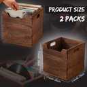 Colingmill 2 Pack Wooden Storage Box Bins Wood Crate with Open Front Stackable Cube Storage Organizer Bins for Books Records Home Pantry Clothes Toy Closet (11 Inch,Brown)